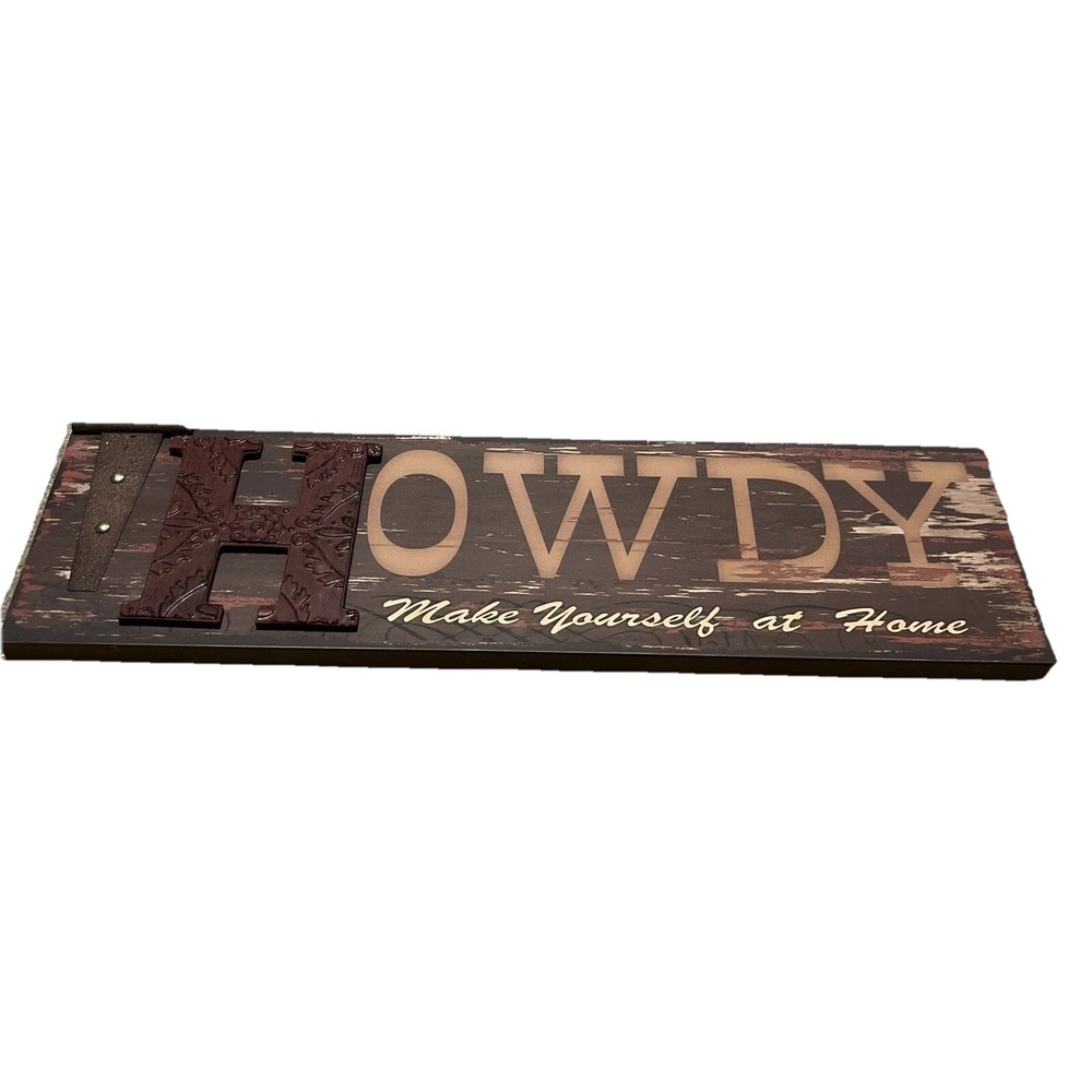 Western Theme Rustic Look "HOWDY" Wooden 24" X 7" Hanging Plaque Country Core